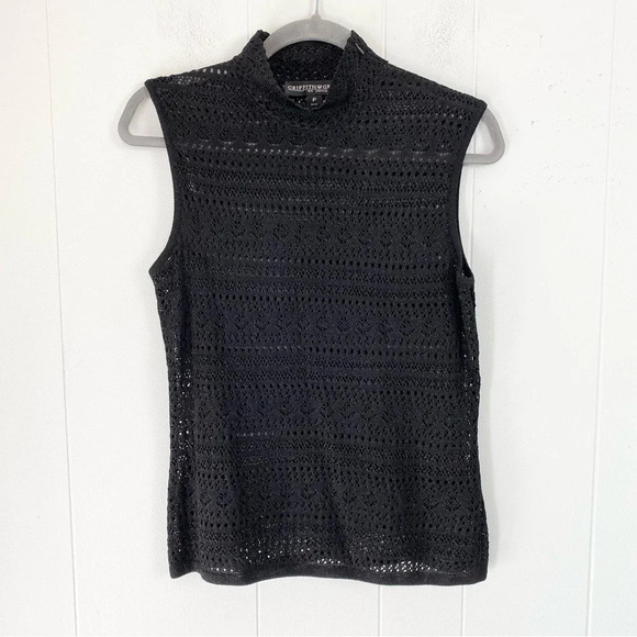 Griffith Gray For ST. JOHN Black Sparkle Mock Neck Knit Top Sleeveless Size P - Picture 5 of 11